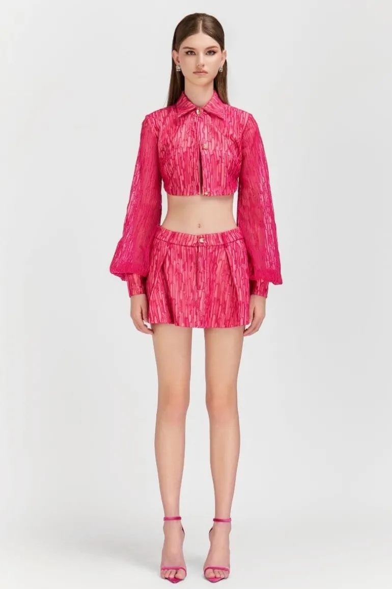 Outfit Sets<CULT MIA CARNELIAN CROPPED SHIRT AND MINI SKIRT SET Pink