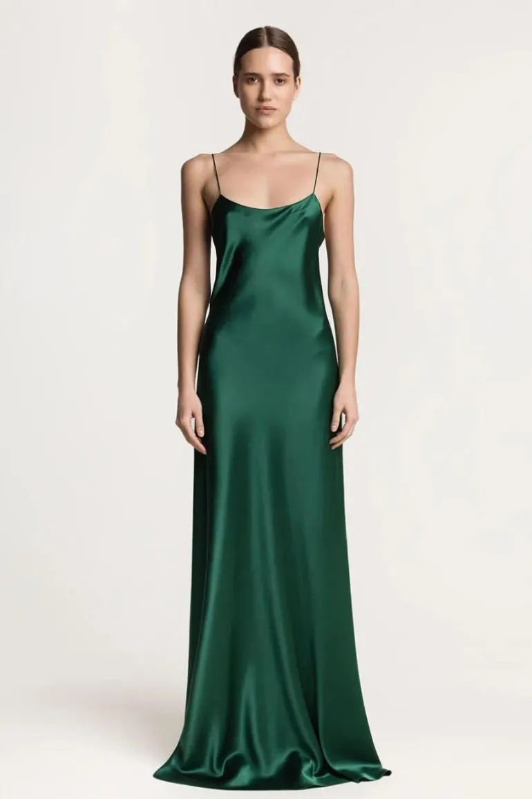 Dresses<CULT MIA CAROLYN SCOOP-NECK SILK SATIN MAXI DRESS Emerald