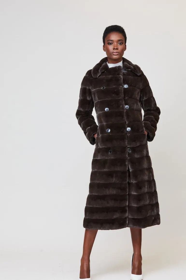 Coats<CULT MIA CATHERINE RAYÉ COAT Chocolate