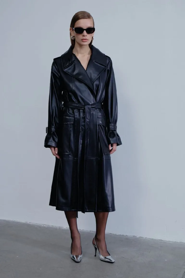 Coats<CULT MIA CECILE VEGAN LEATHER TRENCH COAT Noir