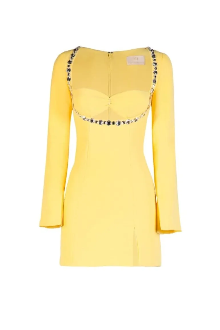 Dresses | Mini Dresses<CULT MIA CELINE MINI EMBELLISHED CREPE MINI DRESS Yellow
