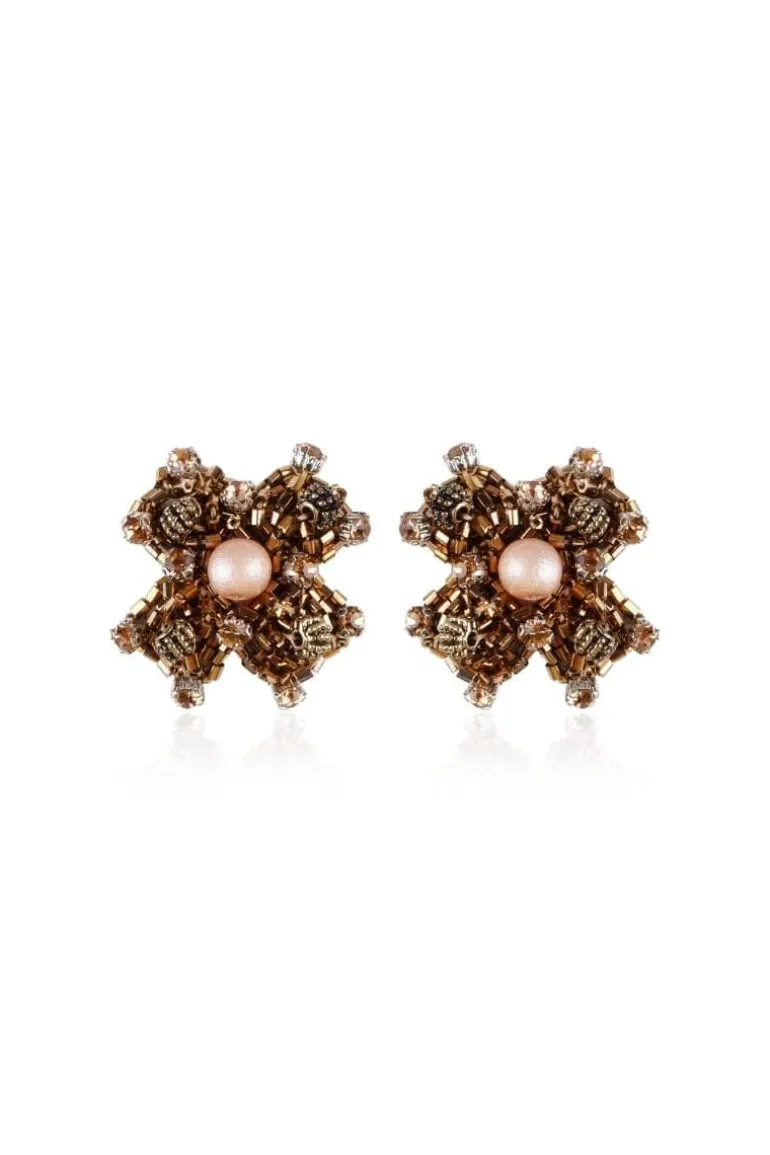 Earrings<CULT MIA CELLIE SWAROVSKI PEARLS AND CRYSTAL EARRINGS Gold