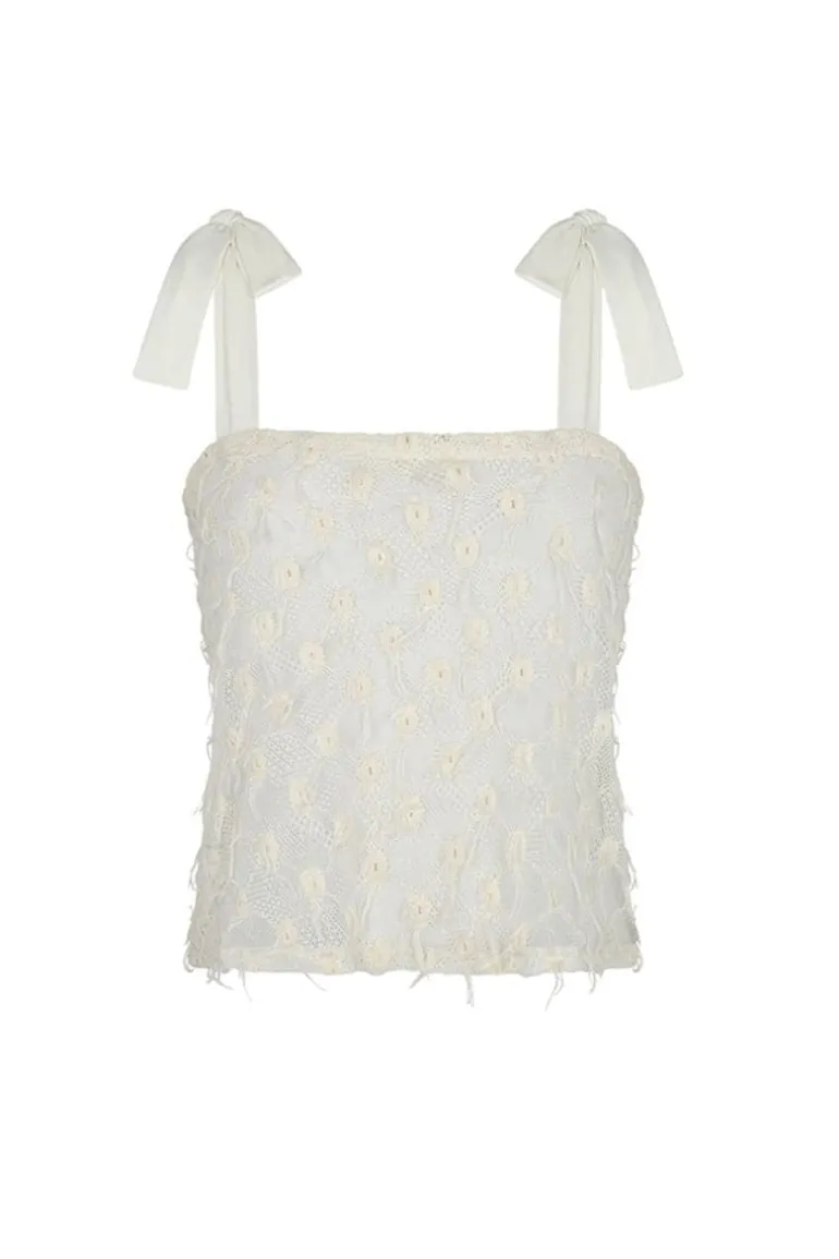 Tops<CULT MIA CHANTILLY EMBROIDERED LACE TOP White