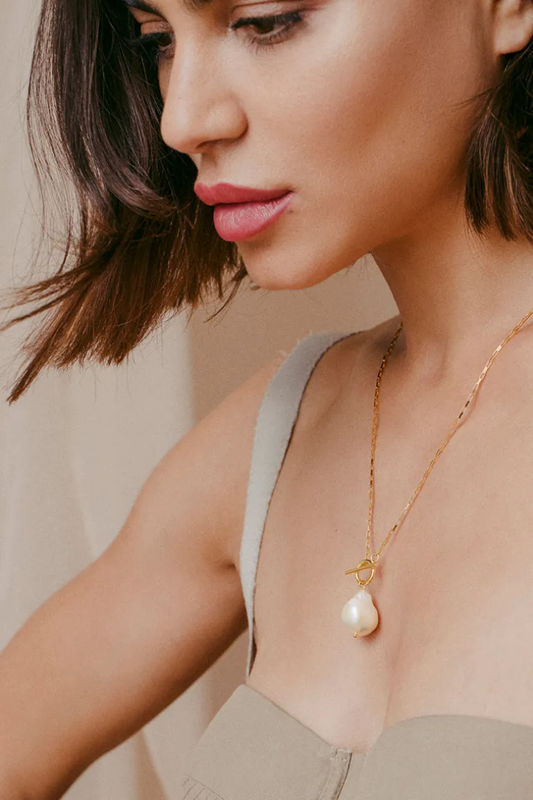 Necklaces<CULT MIA CHANTRA PEARL CHAIN NECKLACE Sterling Silver with Yellow Gold Vermeil