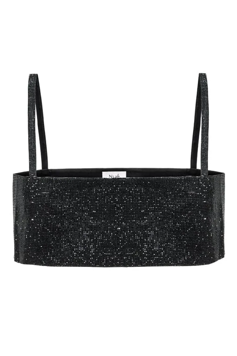 Tops<CULT MIA CHARLOTTE CRYSTAL-EMBELLISHED CROP TOP Midnight Black