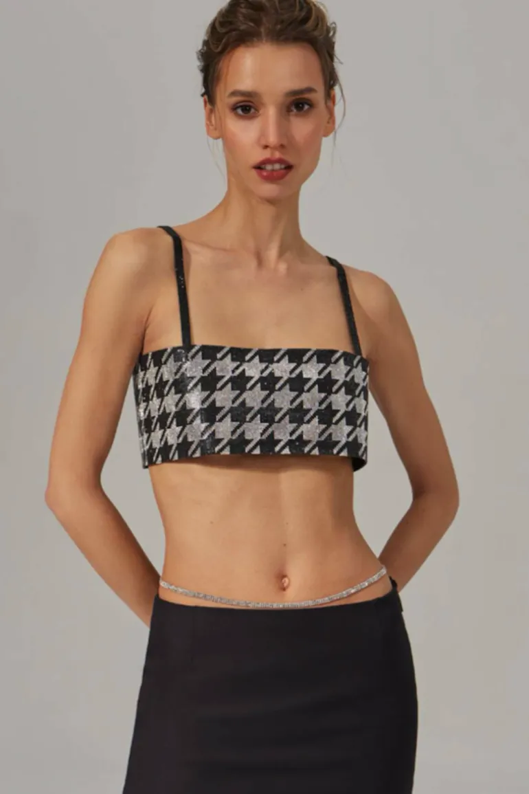 Tops<CULT MIA CHARLOTTE CRYSTAL-EMBELLISHED CROP TOP Black Crystal