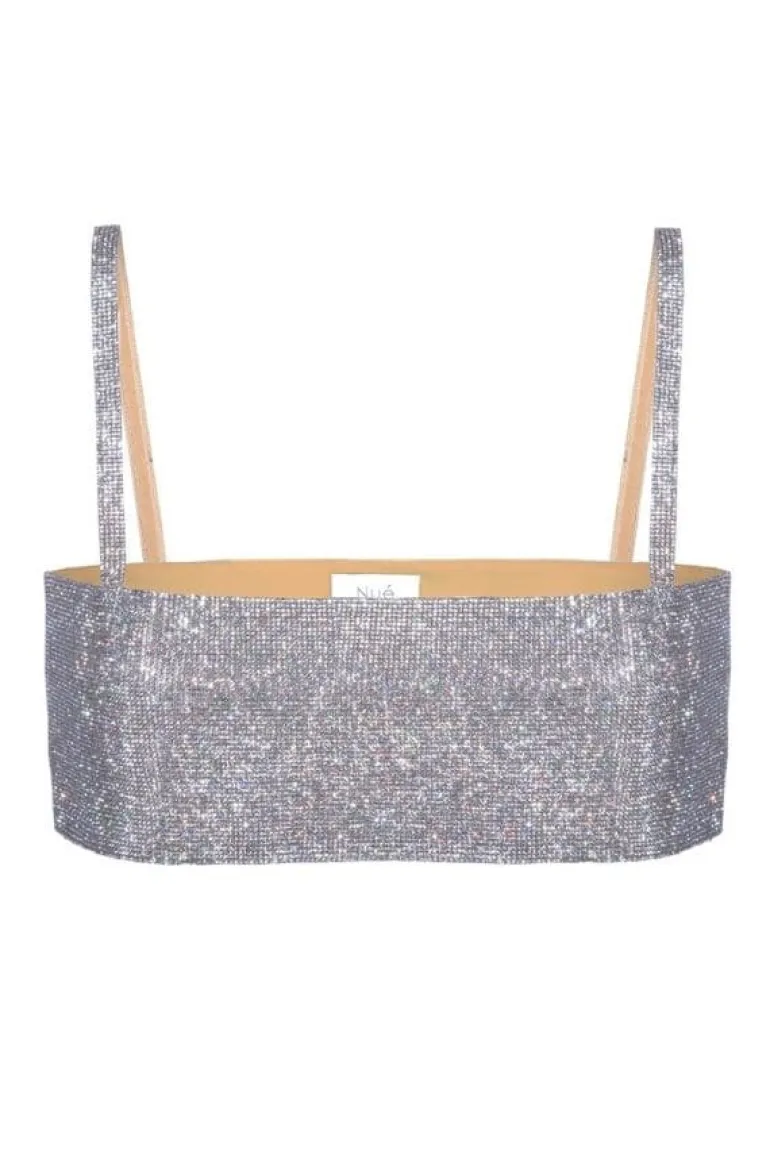Tops<CULT MIA CHARLOTTE SILVER -EMBELLISHED CROP TOP Crystal