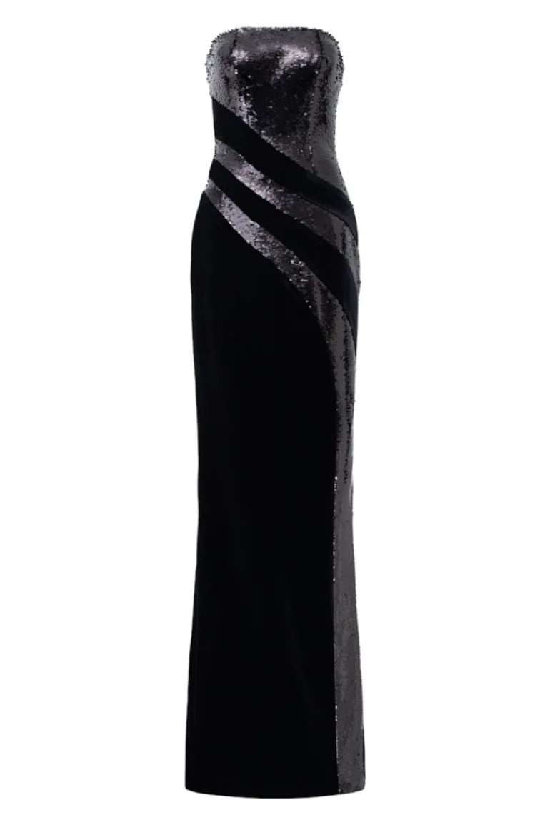 Dresses | Gowns<CULT MIA CHARLOTTE VELVET FLOW SEQUINS GOWN Black