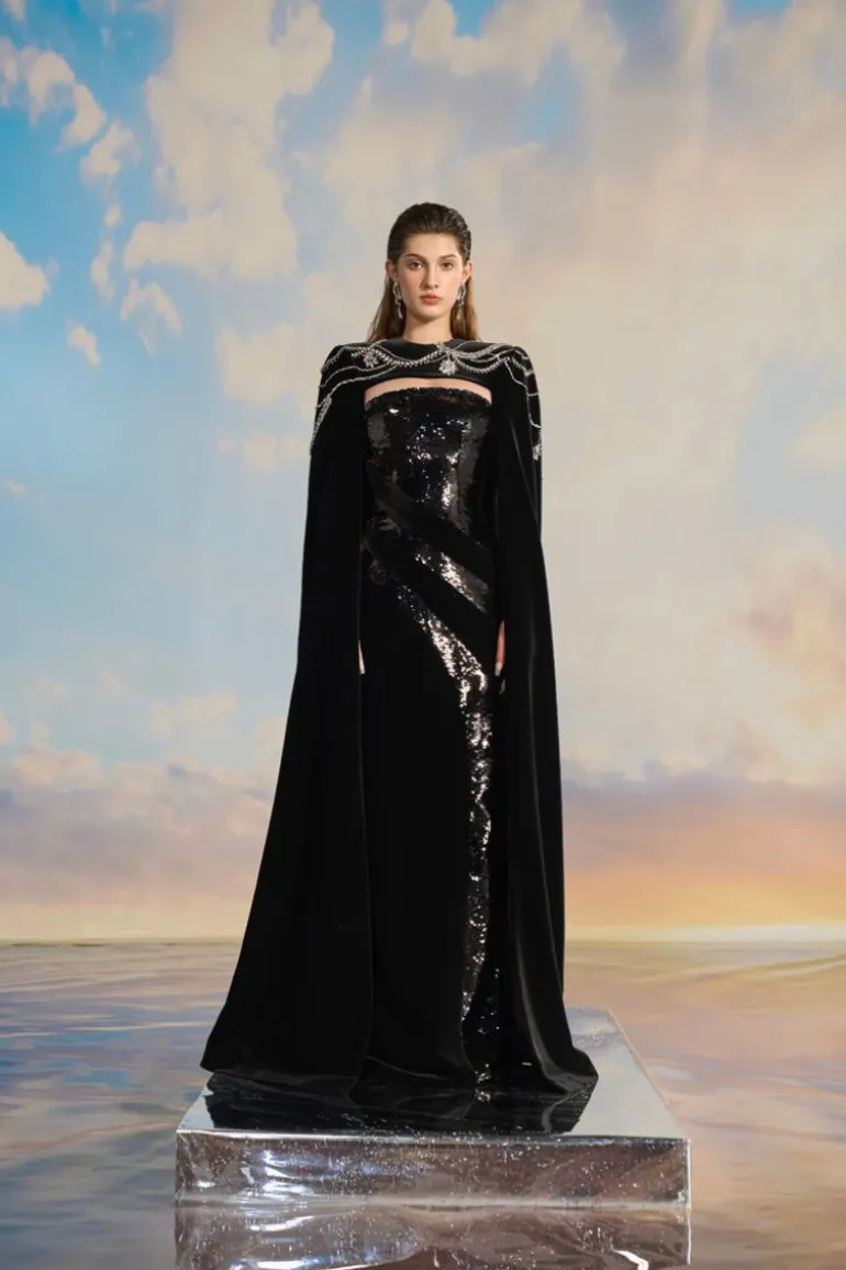 Dresses | Gowns<CULT MIA CHARLOTTE VELVET FLOW SEQUINS GOWN Black