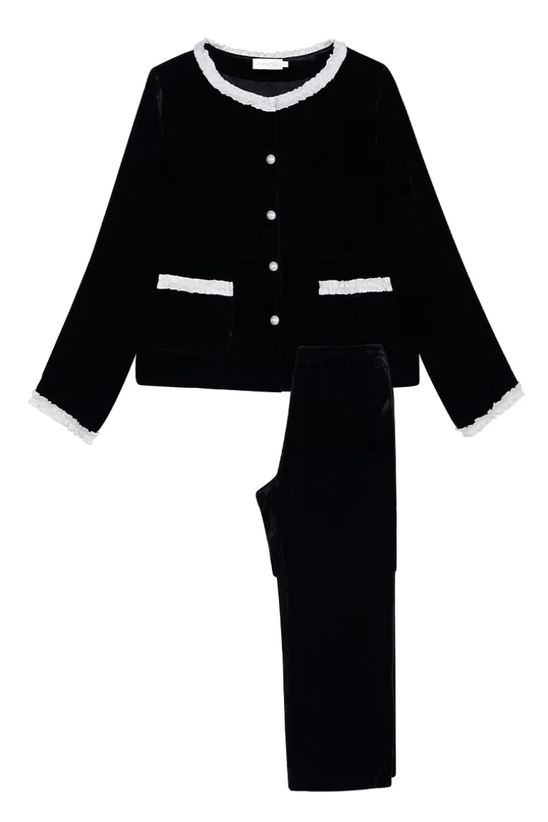 Sleep & Loungewear<CULT MIA CHARLOTTE VELVET PAJAMA SET IN Black