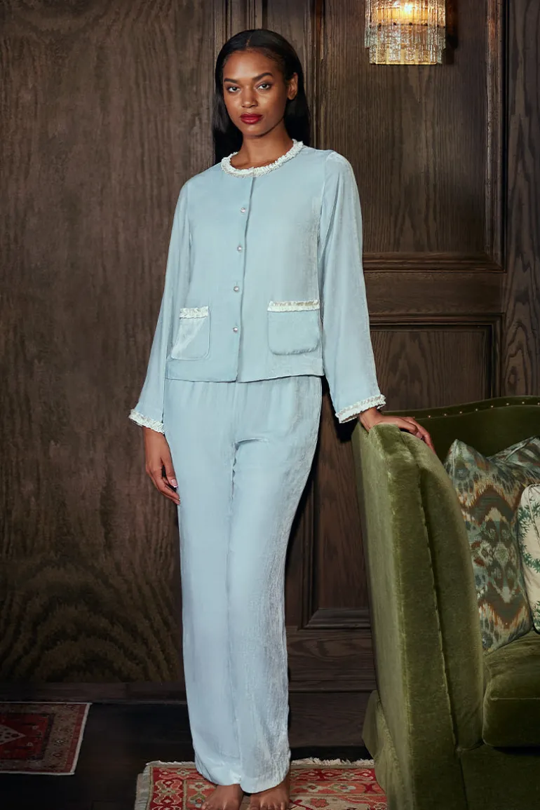 Sleep & Loungewear<CULT MIA CHARLOTTE VELVET PAJAMA SET IN BLUE Dutch Canal