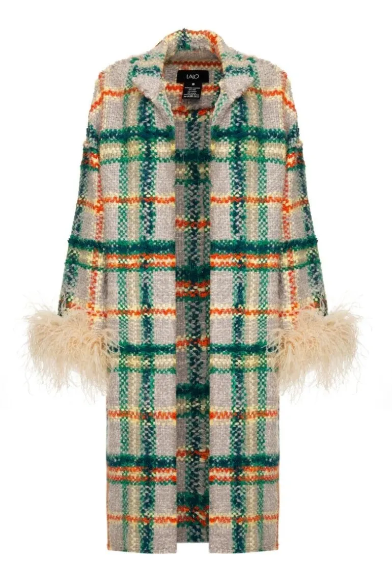 Coats<CULT MIA CHECKERED BEIGE WOOL AND MOHAIR-BLEND COAT