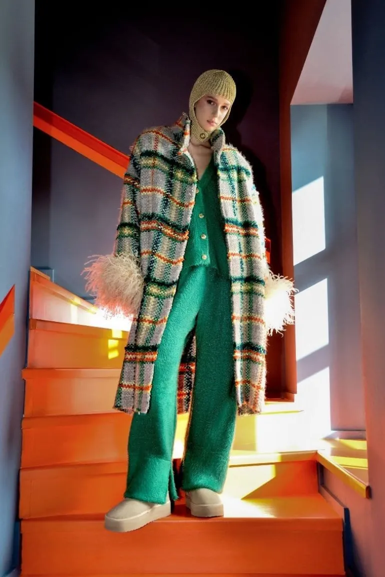 Coats<CULT MIA CHECKERED BEIGE WOOL AND MOHAIR-BLEND COAT