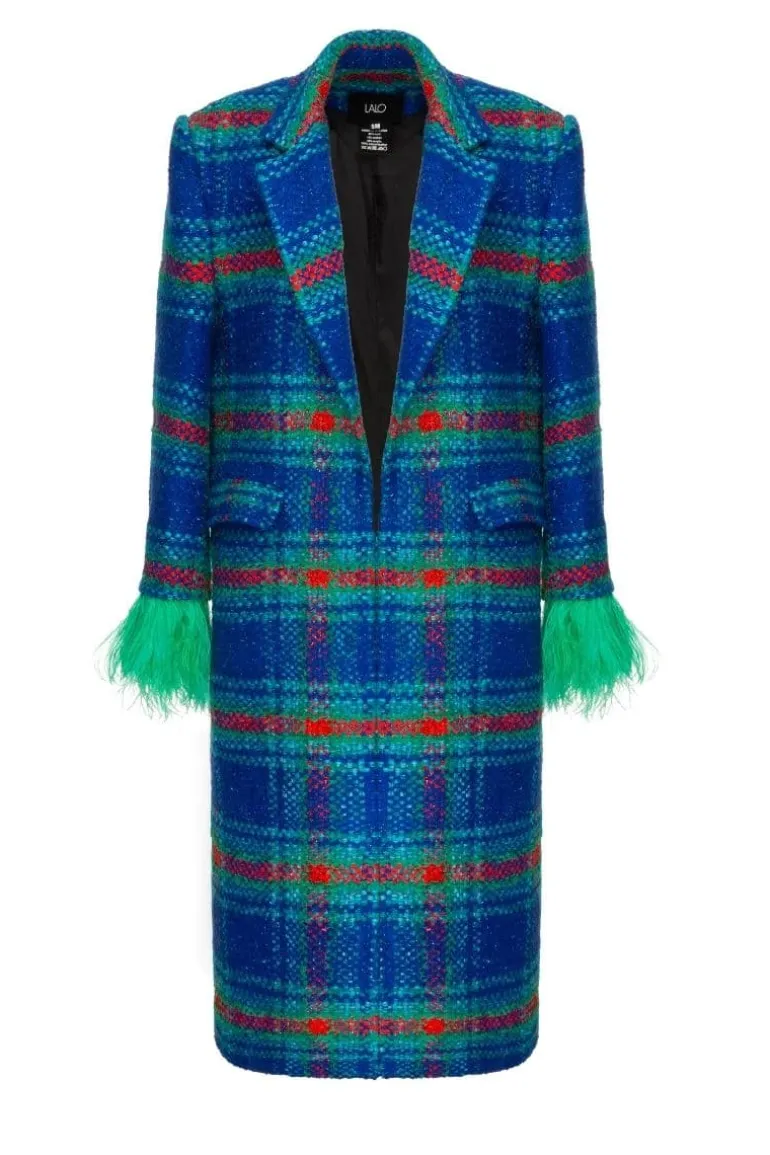 Coats<CULT MIA CHECKERED BLUE WOOL AND MOHAIR-BLEND COAT