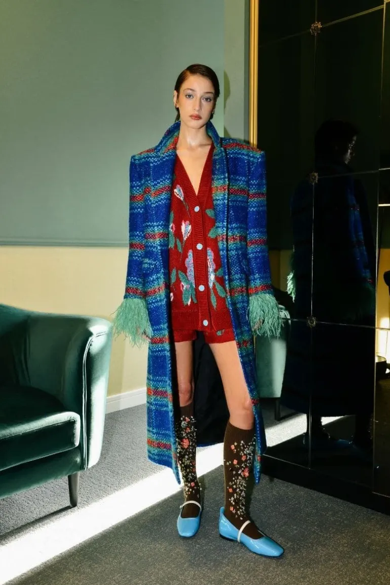 Coats<CULT MIA CHECKERED BLUE WOOL AND MOHAIR-BLEND COAT