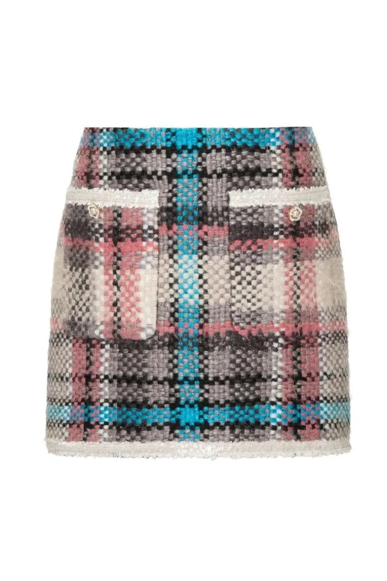 Skirts<CULT MIA CHECKERED PINK AND BLUE WOOL-BLEND MINI SKIRT