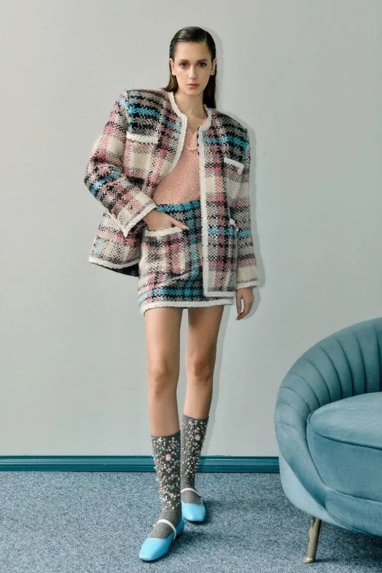 Skirts<CULT MIA CHECKERED PINK AND BLUE WOOL-BLEND MINI SKIRT