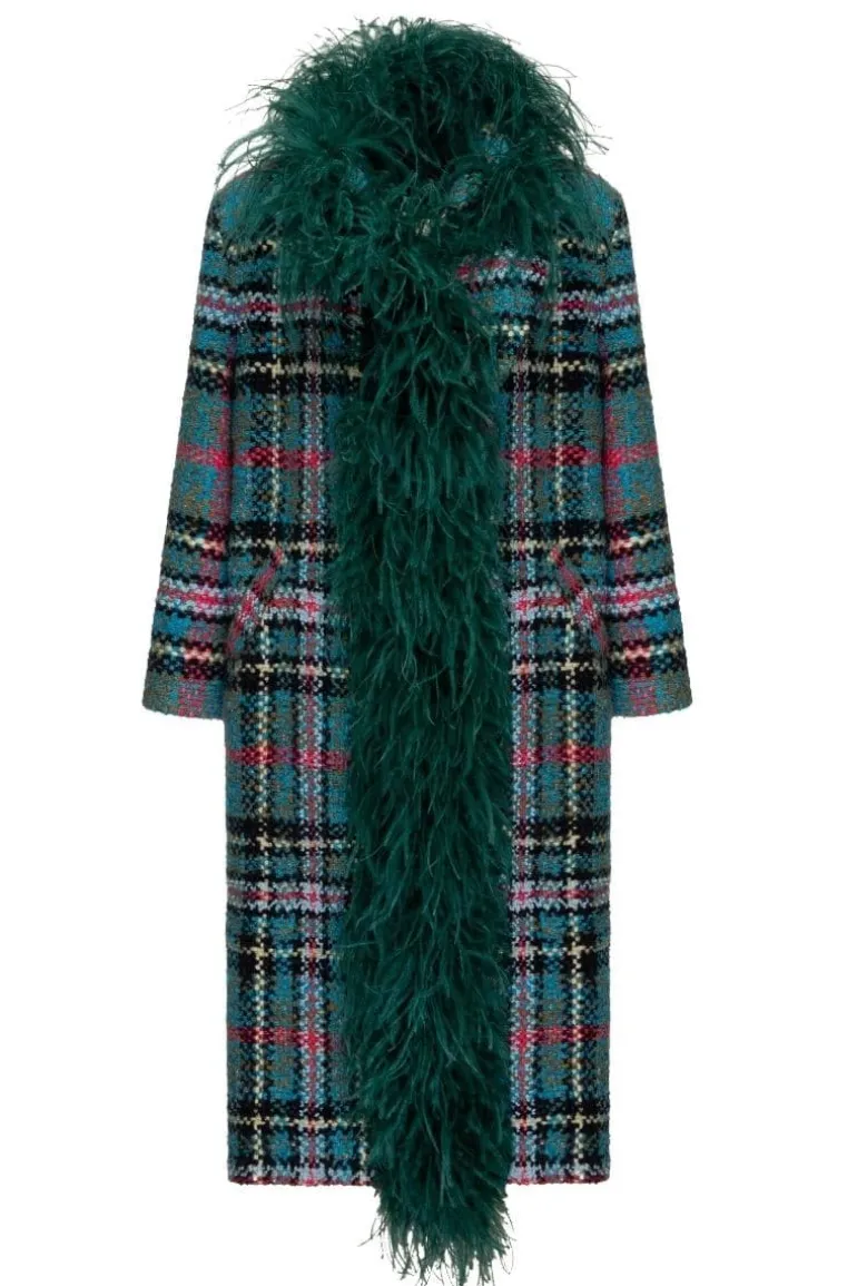 Coats<CULT MIA CHECKERED TWEED BOA GREEN COAT