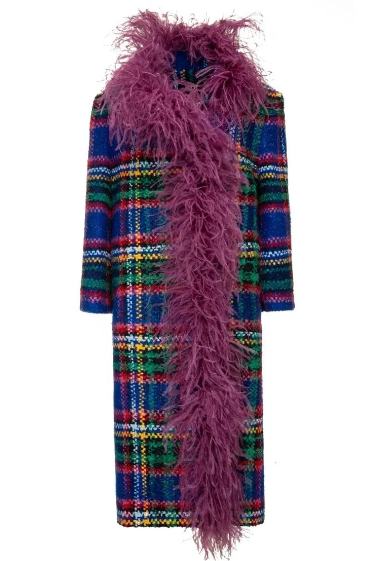 Coats<CULT MIA CHECKERED TWEED BOA PURPLE COAT