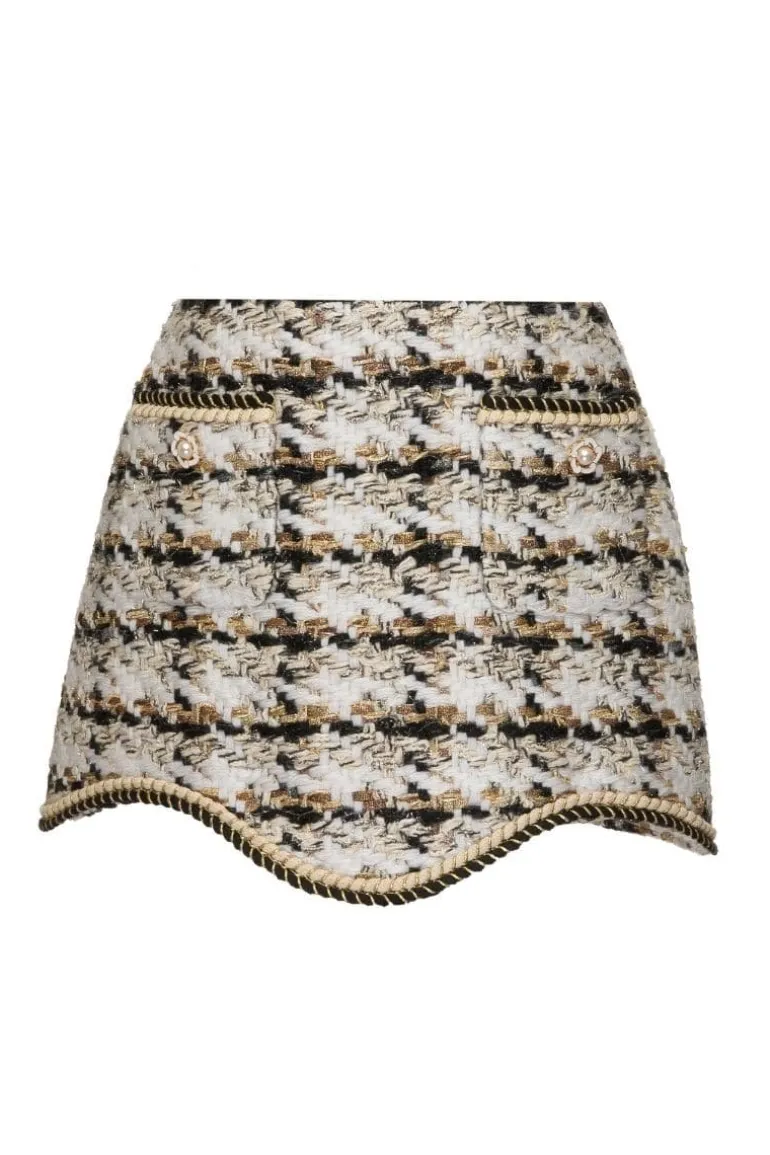 Skirts<CULT MIA CHECKERED WHITE SCALOP EDGE WOOL-BLEND MINI SKIRT