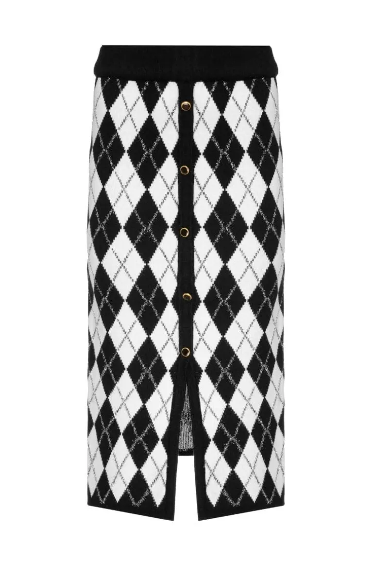 Skirts<CULT MIA CHECKERS KNITTED MIDI SKIRT Black & White