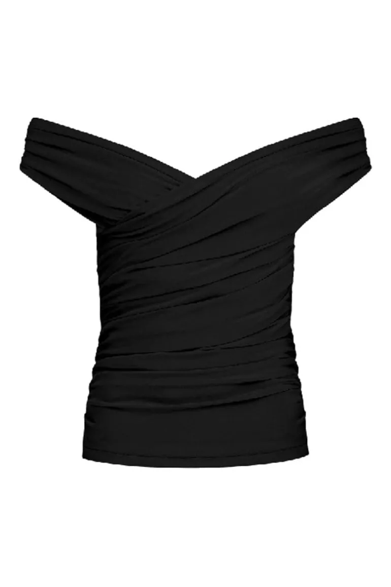 Tops<CULT MIA CHERI DRAPED JERSEY BLOUSE Black