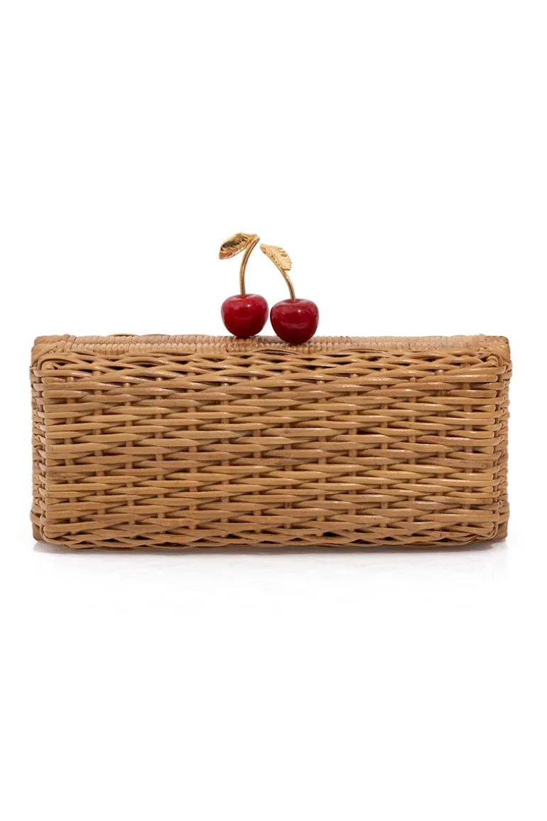 Clutch Bags<CULT MIA CHERRY HAND-WOVEN RATTAN CLUTCH Natural