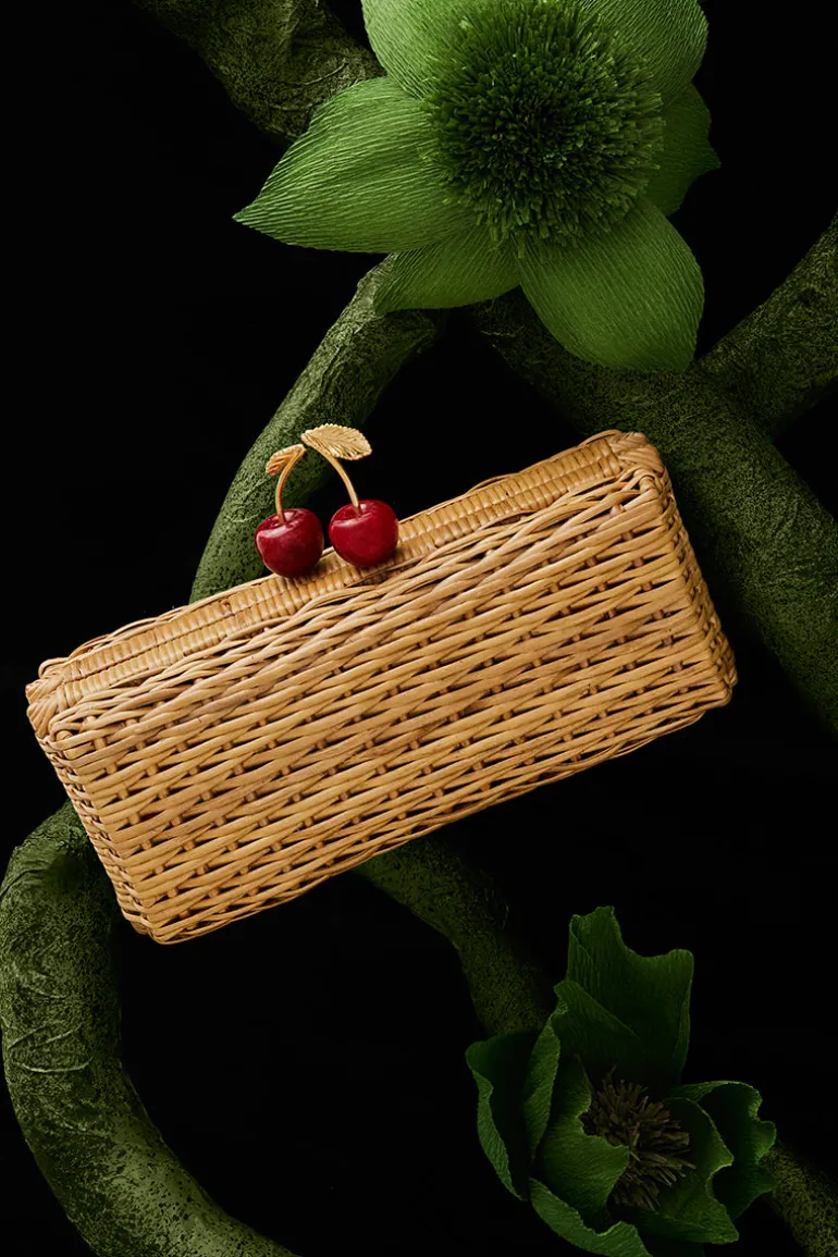 Clutch Bags<CULT MIA CHERRY HAND-WOVEN RATTAN CLUTCH Natural
