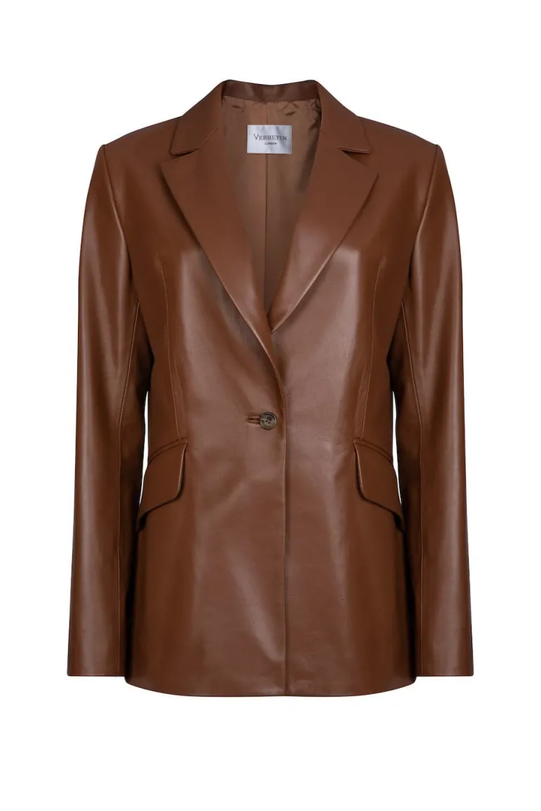 Blazers<CULT MIA CHESCA OVERSIZED LEATHER BLAZER Brown