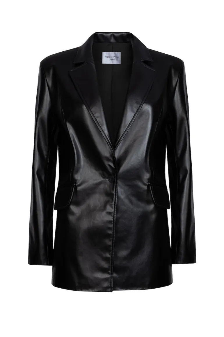 Blazers<CULT MIA CHESCA OVERSIZED LEATHER BLAZER Black