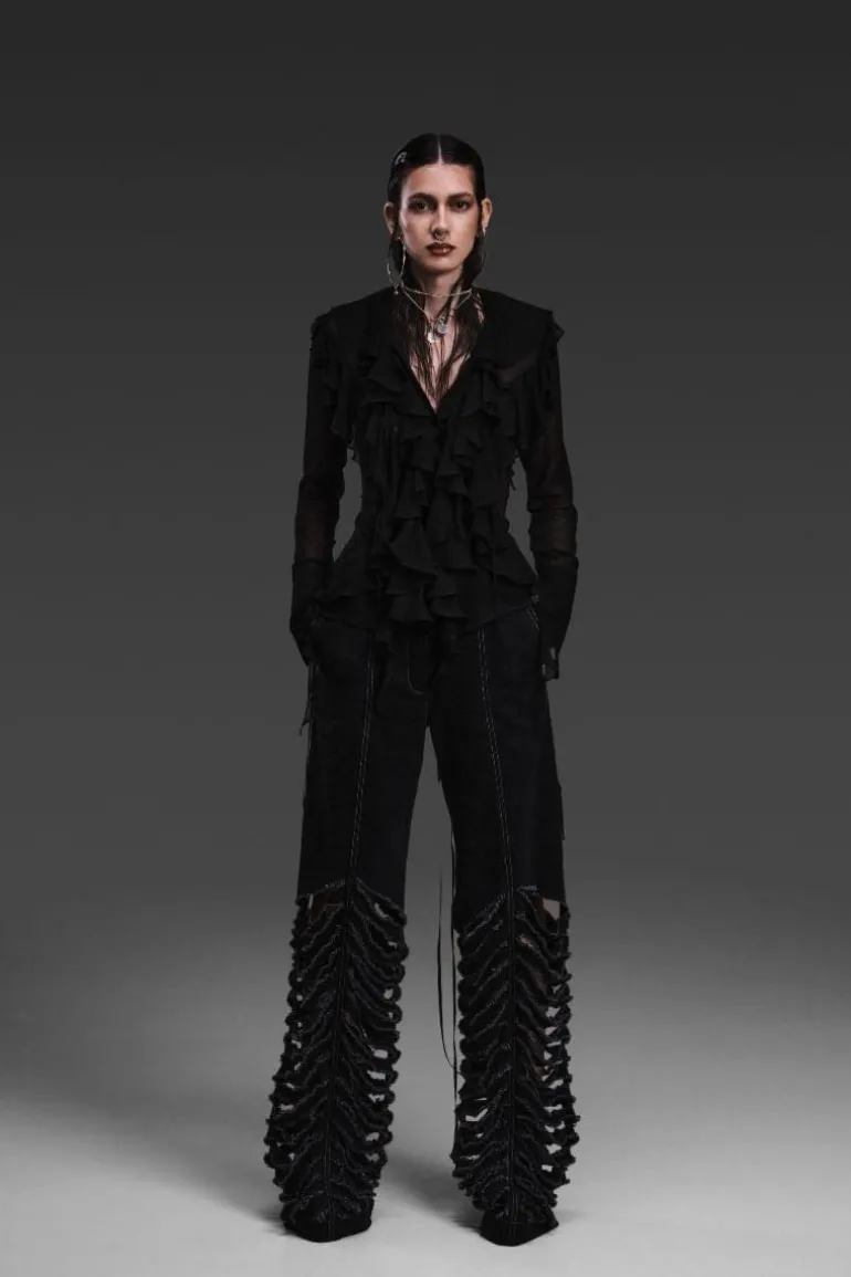 Tops<CULT MIA CHIFFON SHIRT WITH RUFFLES Black