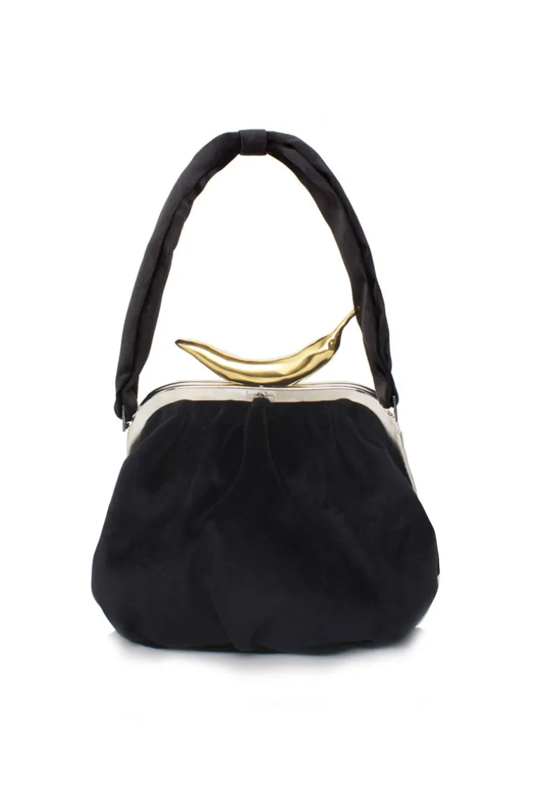 Shoulder Bags<CULT MIA CHILI ON BLACK VELVET BELLA HANDBAG Black & Gold