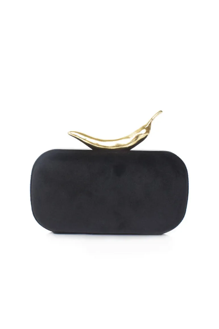 Clutch Bags<CULT MIA CHILI ON BLACK VELVET BOX CLUTCH Black & Gold