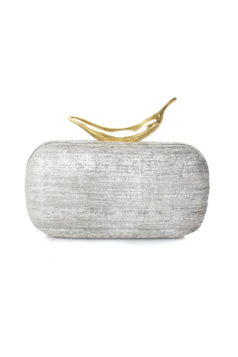 Clutch Bags<CULT MIA CHILI ON SILVER VELVET BOX CLUTCH Silver & Gold