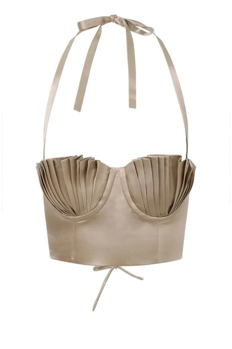 Tops<CULT MIA CHINCHILLA SILK DIDO BUSTIER TOP Gold