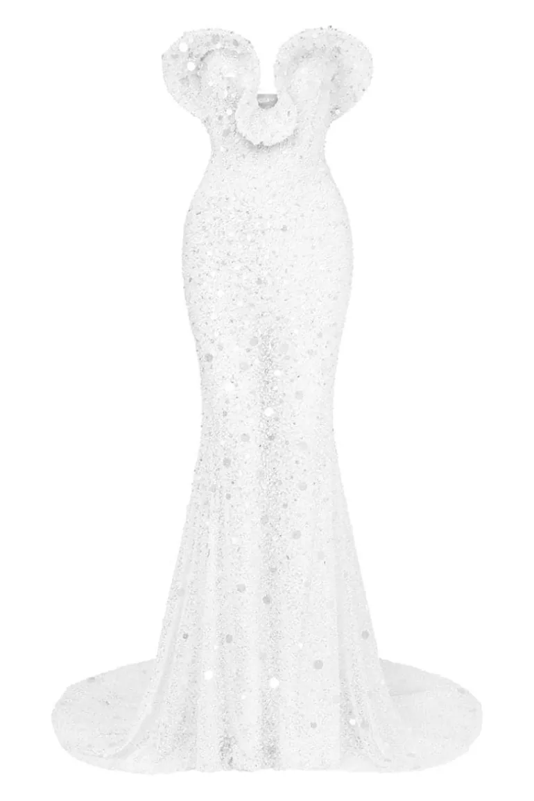 Dresses | Gowns<CULT MIA CHLOE OFF-SHOULDER BEADED MERMAID GOWN White