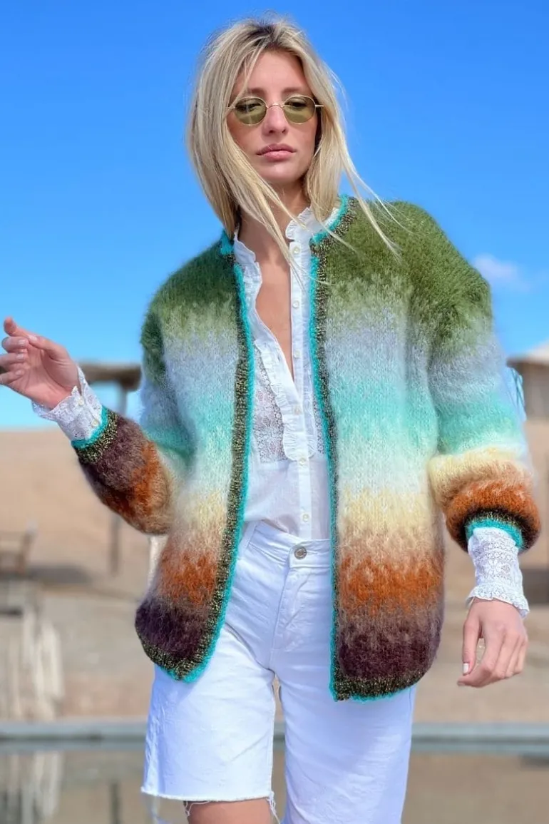 Knitwear<CULT MIA CHOCO AND KHAKI TIE&DYE MOHAIR GILET Choco/Khaki