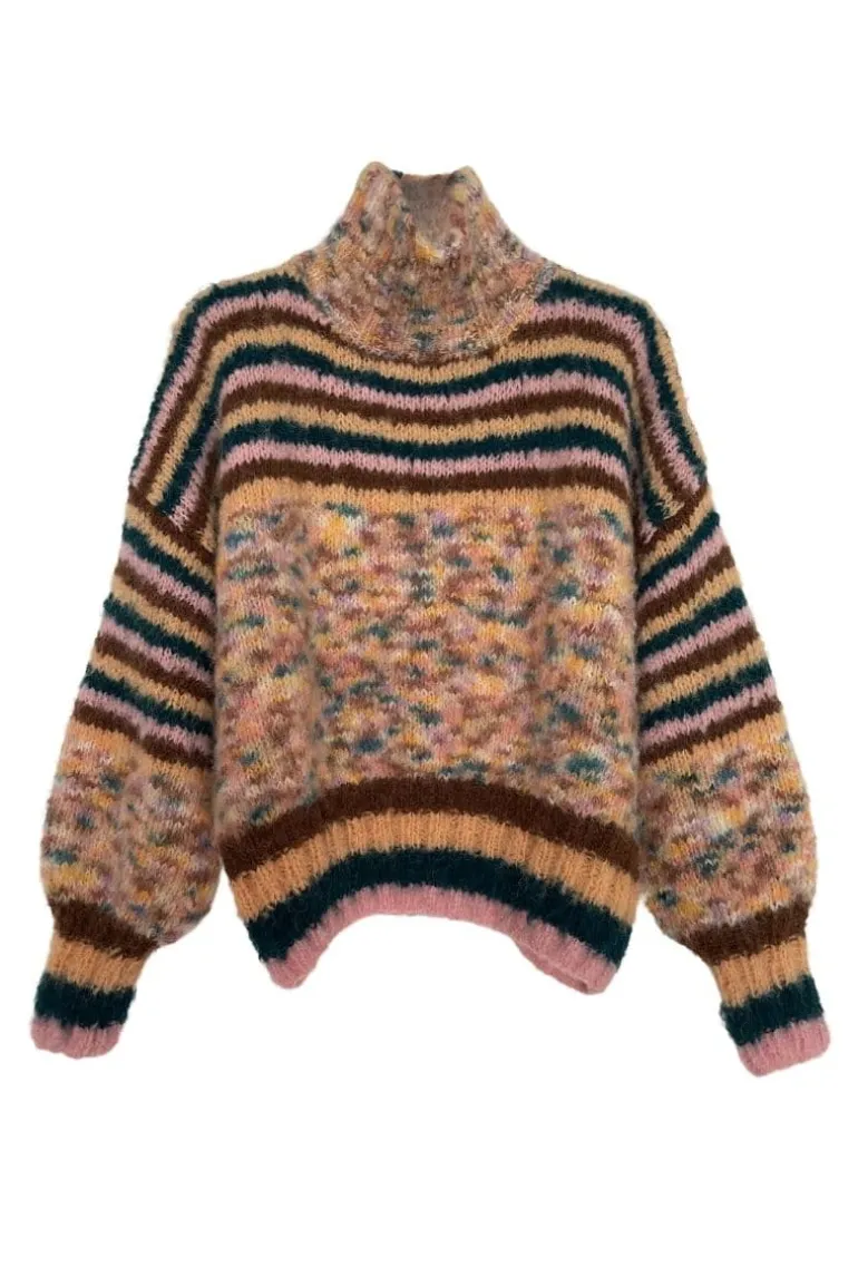 Knitwear<CULT MIA DOUDOU STRIPES MOCK NECK SWEATER Choco