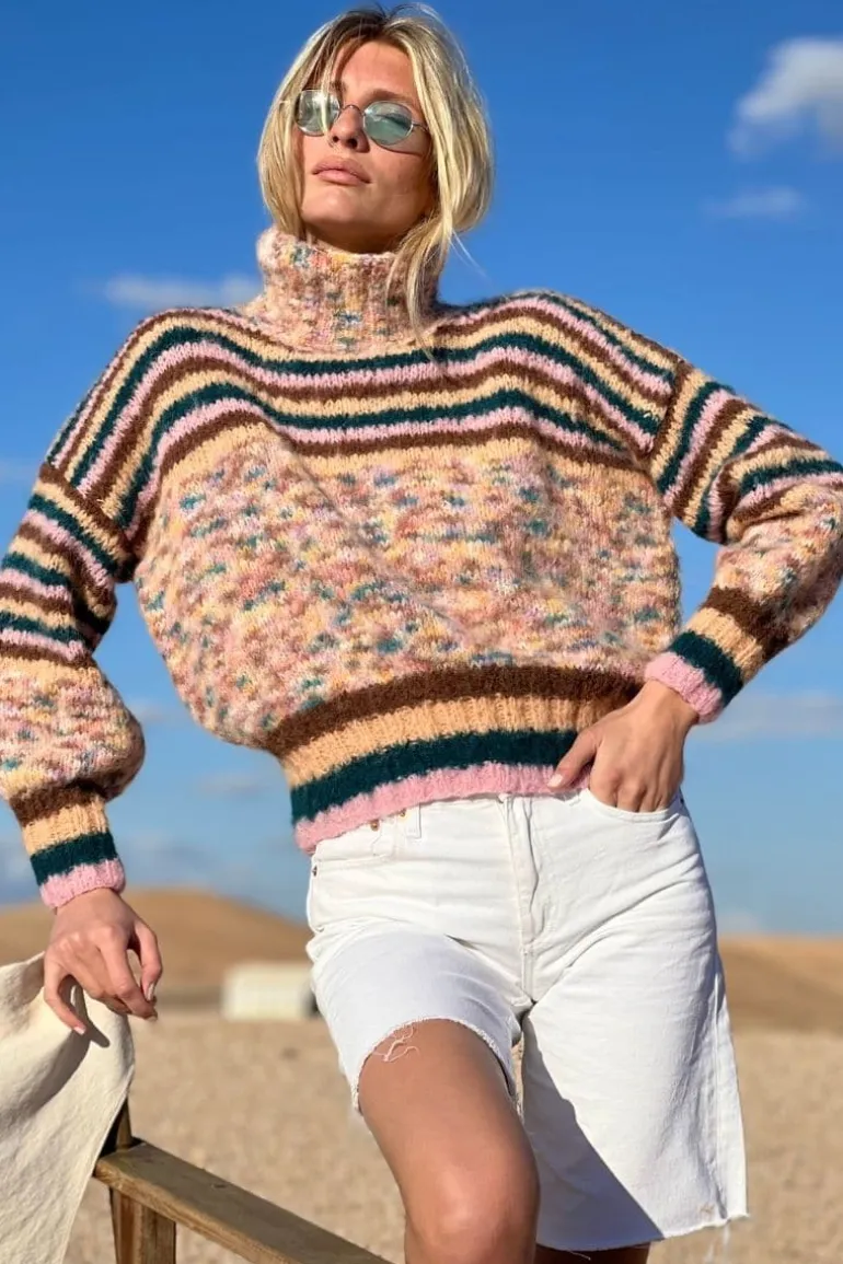 Knitwear<CULT MIA DOUDOU STRIPES MOCK NECK SWEATER Choco