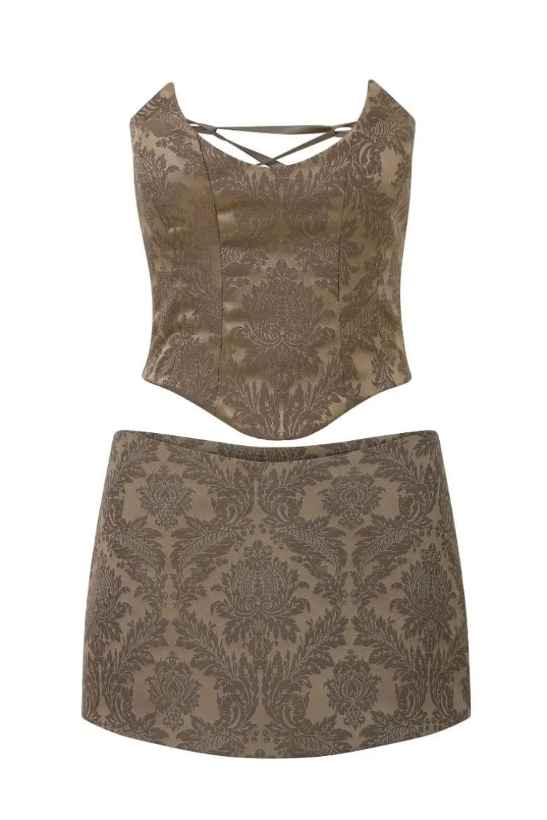 Outfit Sets<CULT MIA CHOCOLATE BROCADE NIARA CORSET AND SKIRT SET Brown