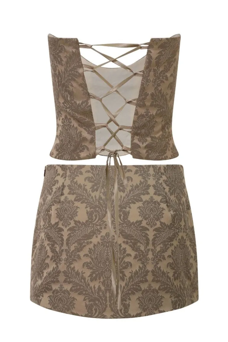 Outfit Sets<CULT MIA CHOCOLATE BROCADE NIARA CORSET AND SKIRT SET Brown