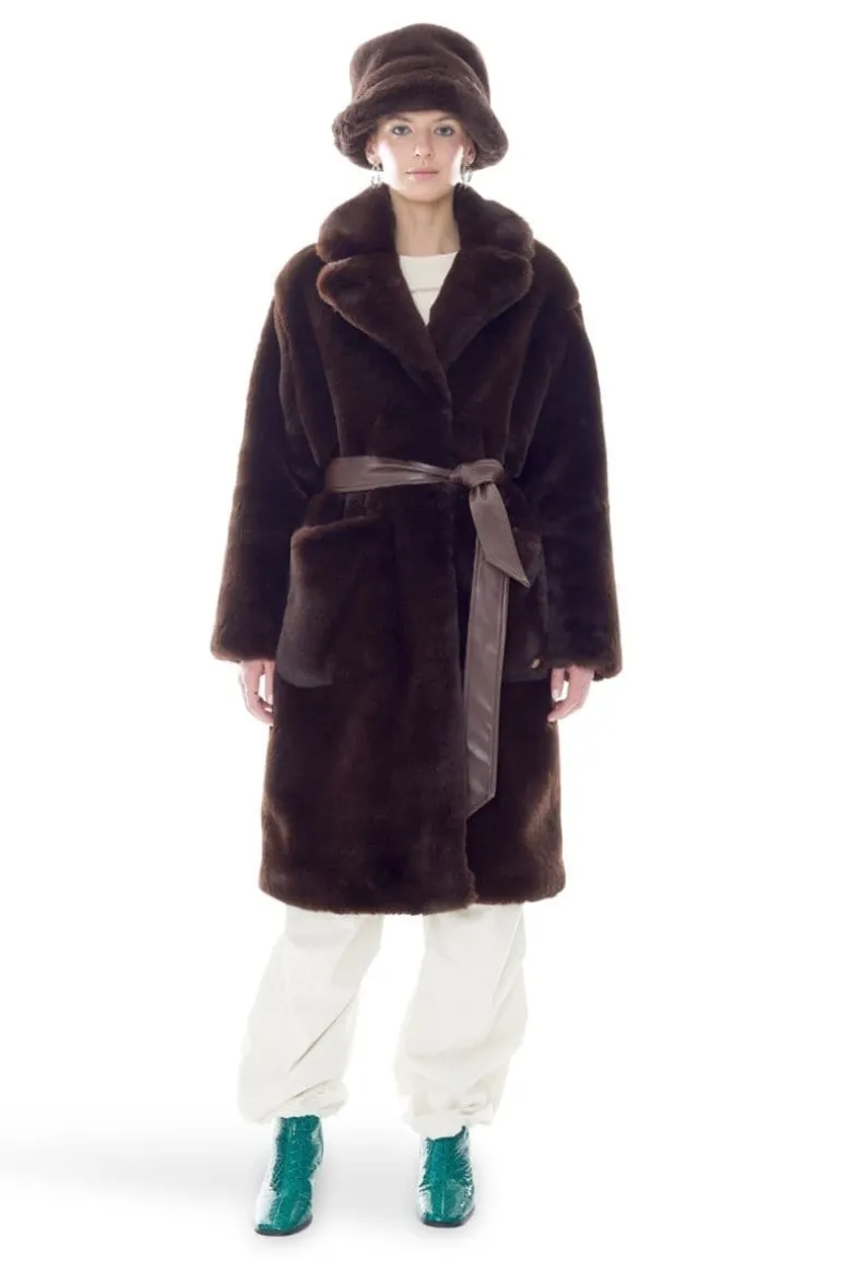 Coats<CULT MIA CHOCOLATE BROWN THE LILY FUR COAT Espresso