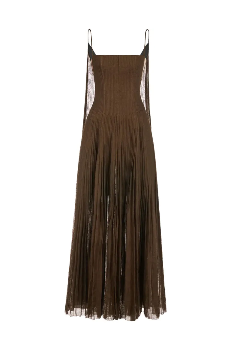 Dresses<CULT MIA LINEN MAXI DRESS Chocolate