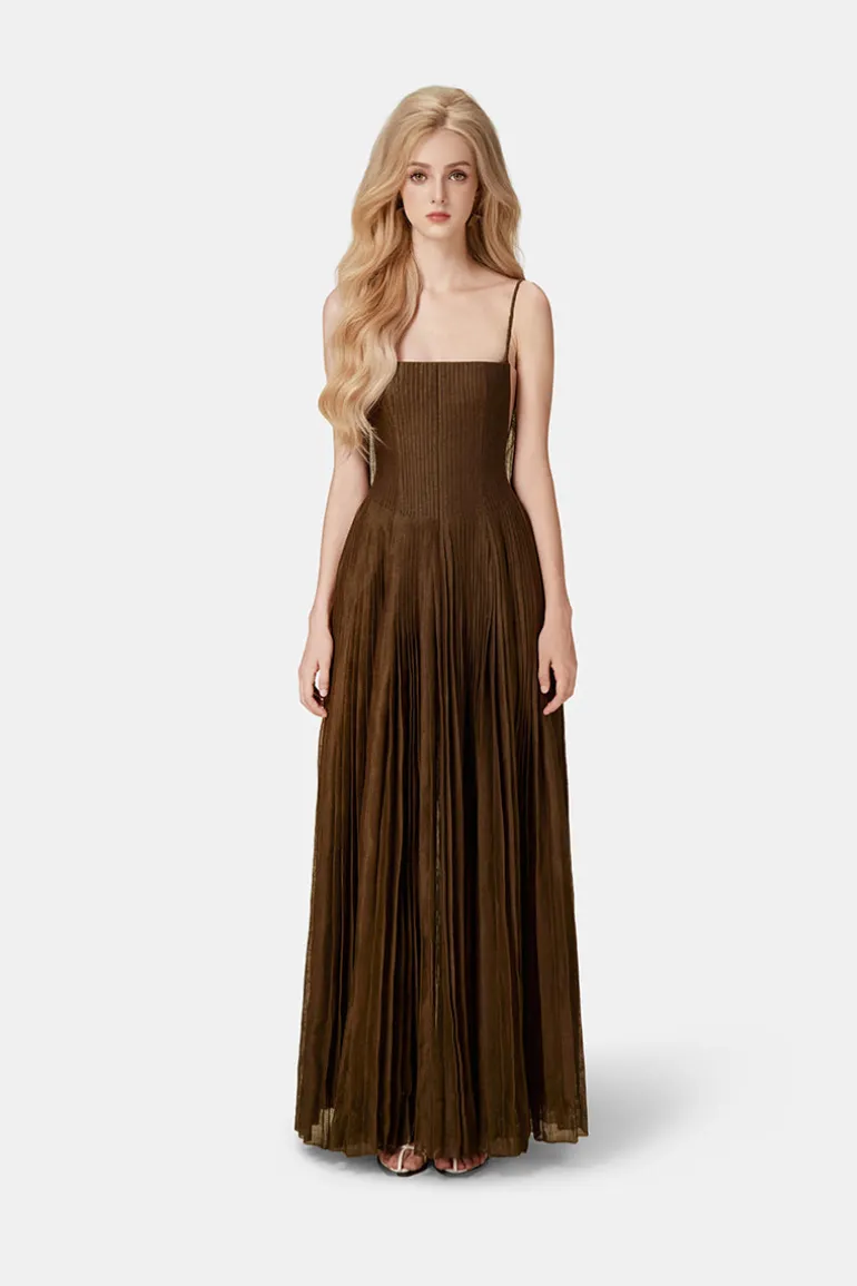 Dresses<CULT MIA LINEN MAXI DRESS Chocolate