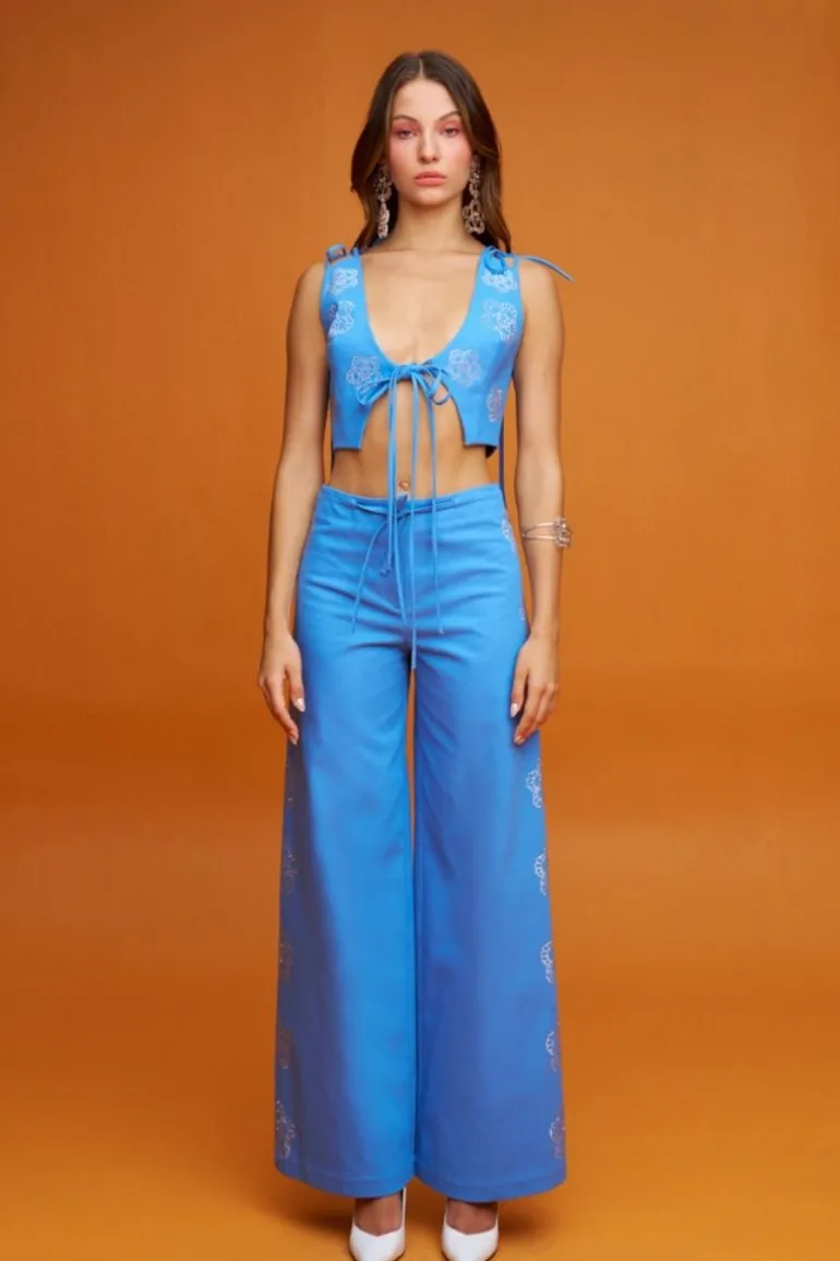 Pants<CULT MIA CHRYSANTHEMUM WIDE LEG PANTS Blue