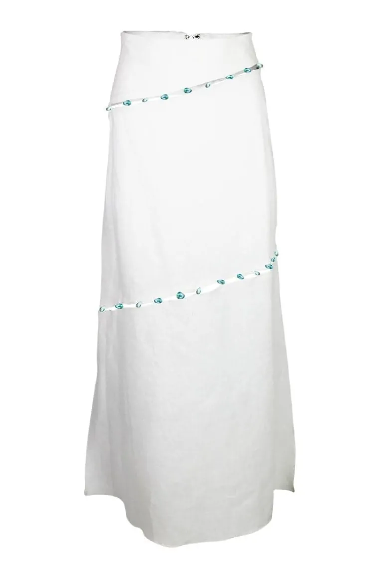 Skirts<CULT MIA CLARITA LINEN MIDI SKIRT White