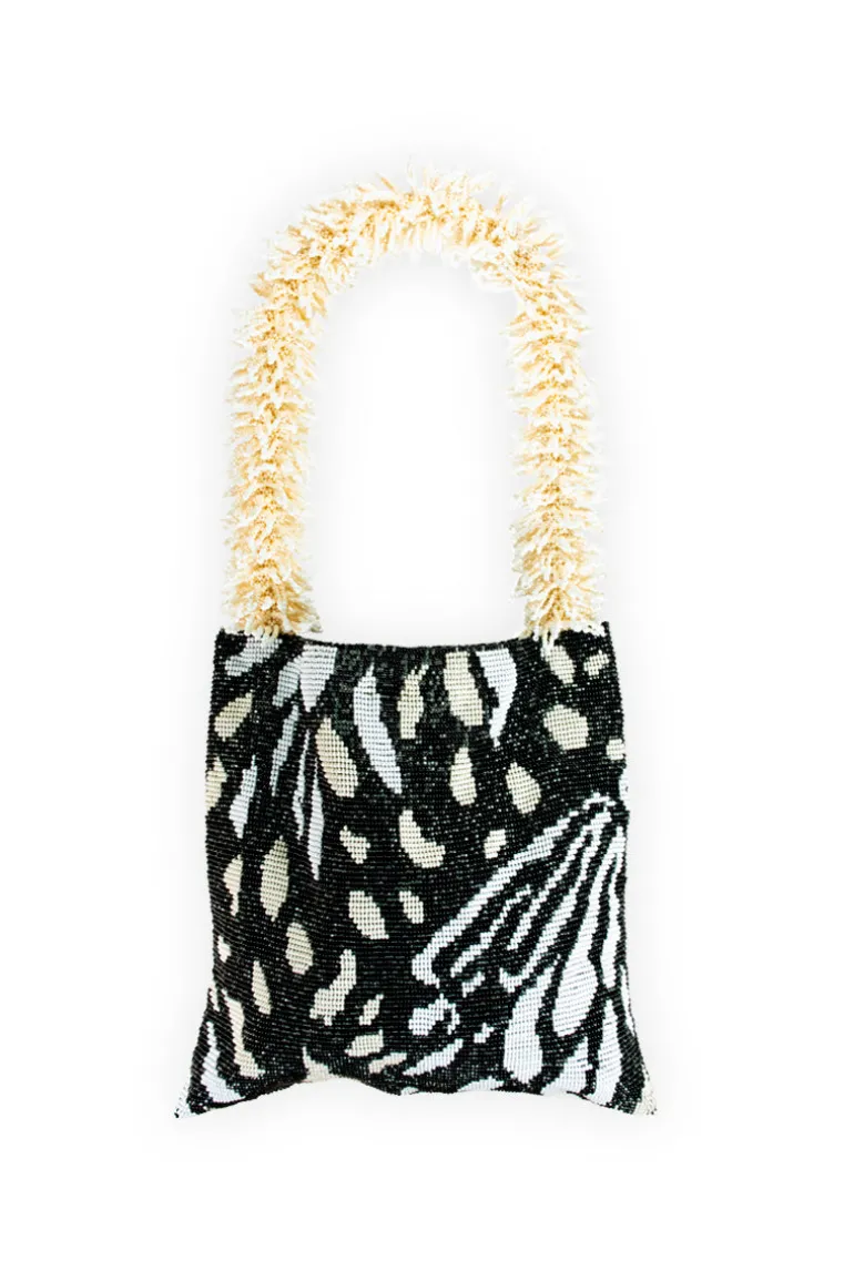 Shoulder Bags<CULT MIA CLASH OF PRINTS IN BUTTERFLY BLACK CREAM AND WHITE Black, White & Cream