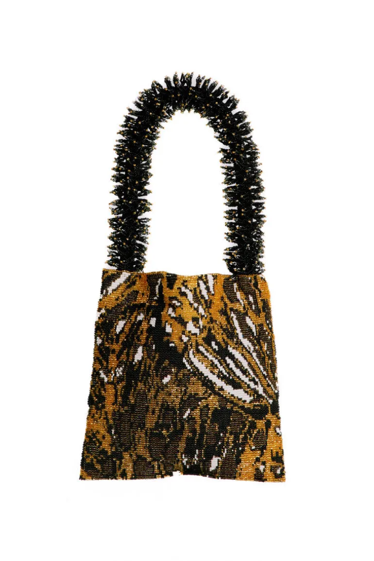 Shoulder Bags<CULT MIA CLASH OF PRINTS IN BUTTERFLY GOLD, BLACK AND WHITE Gold, Black & White