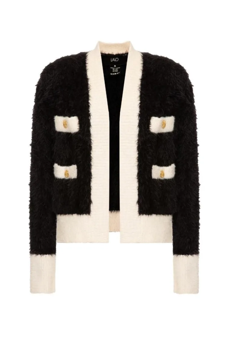 Knitwear<CULT MIA CLASSIC FLUFFY BLACK CARDIGAN Black & White