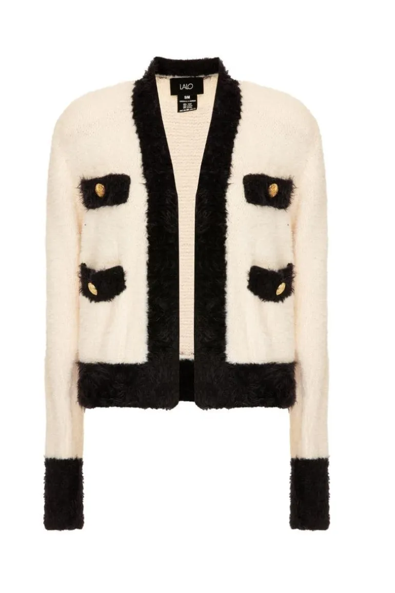 Knitwear<CULT MIA CLASSIC FLUFFY WHITE CARDIGAN White & Black